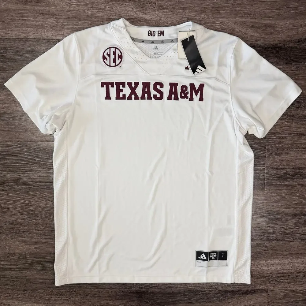 Adidas Texas A&M Aggies Football Jersey White Blank JM7960 SEC NCAA Men's Sz L